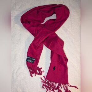 Polo Ralph Lauren Scarf Vintage France 100% Cotton Fringe Magenta Pink Blue